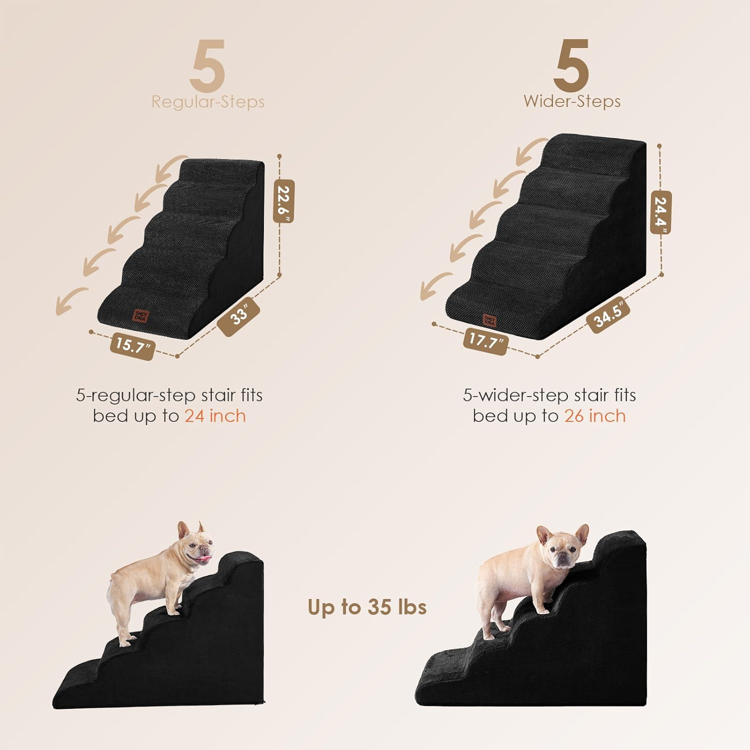 EHEYCIGA Curved Dog Stairs Ramp for High Beds, 5-Step Extra Wide Dog Steps for Small Dogs and Cats, Pet Stairs for High Bed Climbing, Non-Slip Balanced Pet Step Indoor, Black