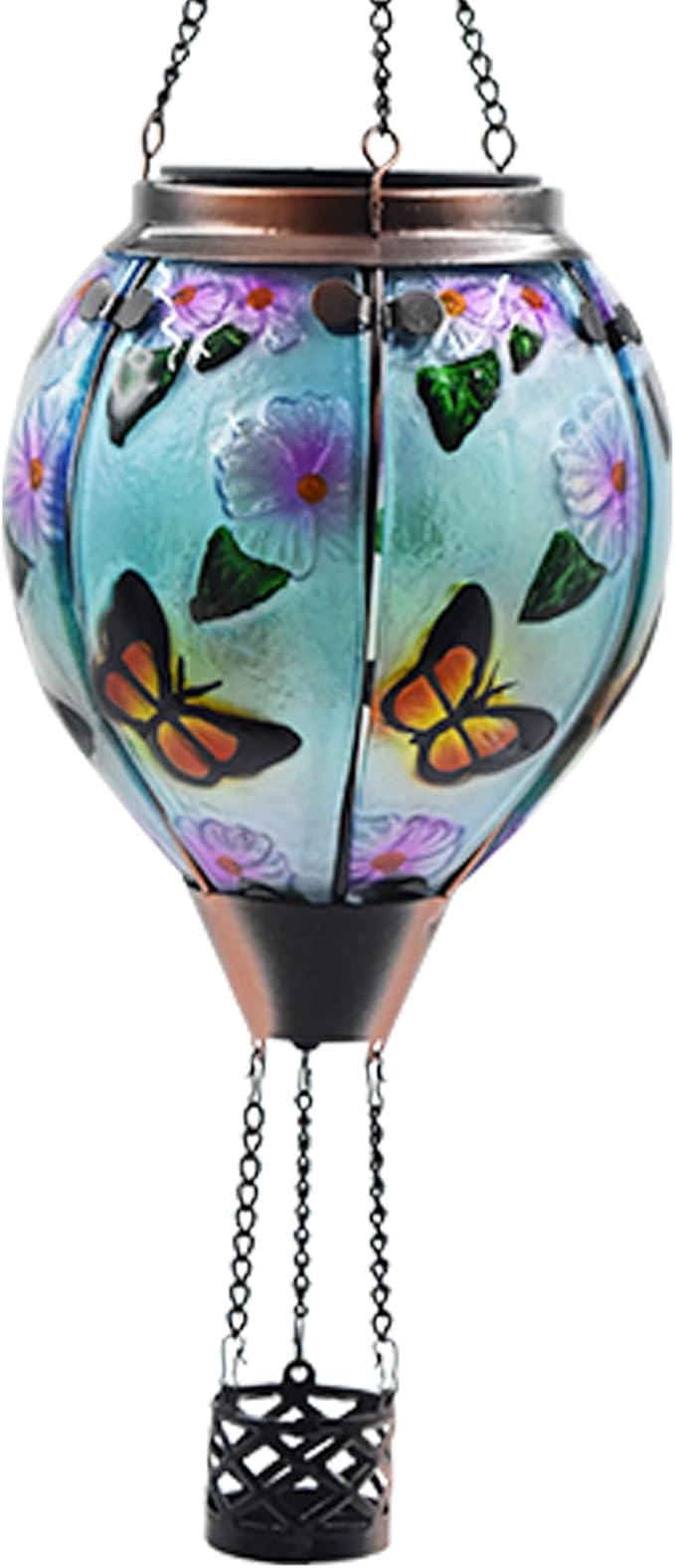 Hot Air Balloon Solar Lantern with Flickering Flame, Glass Hanging Garden Lights Outdoor Waterproof for Tree Yard Patio Mother's Day Gift, 18" H Butterfly