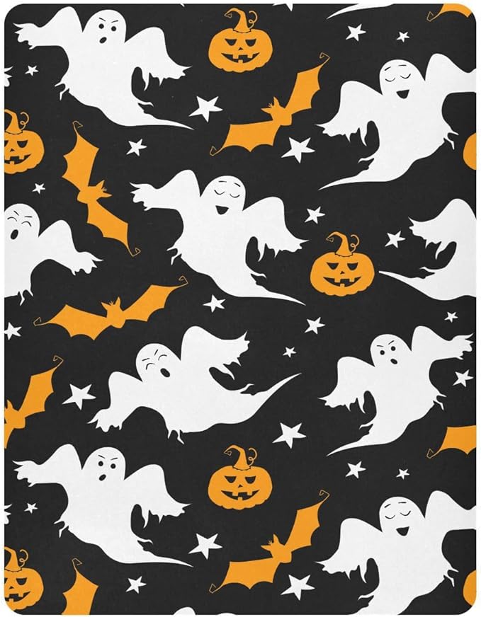 Pumpkin Ghost Halloween Crib Sheets Soft Breathable Fitted Baby Playard Sheets Mattress Cover for Girl Boys, 39" x 27" x 5"