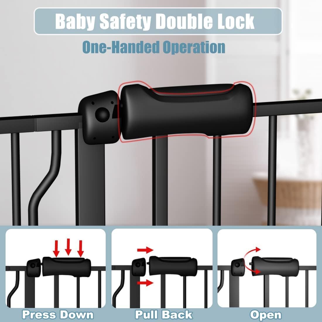 48-53 Inch Extra Wide Baby Gate for Stairs, Safety Dog Gate for Doorways, Pressure Mounted Walk Through Child Gate for Kids Pets No Drill Indoor and Outdoor, Black