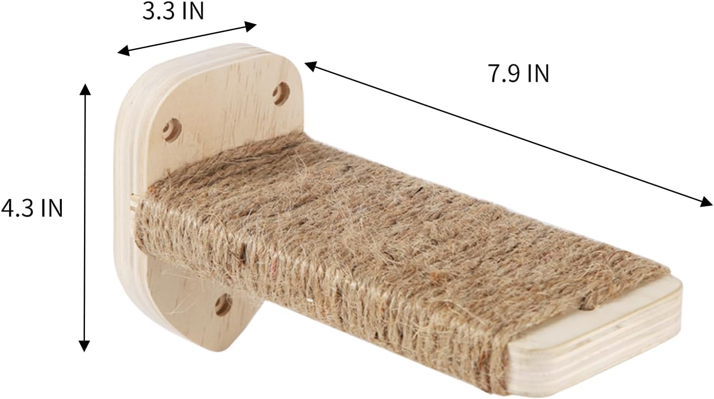 3 Pcs Cat Wall Steps, Cat Shelves and Perches for Wall, Wall-Mounted Cat Climbing Shelf with Hemp Rope Covered, Cat Wall Furniture Steps Set with Scratching Pads for Cats Playing and Climbing (Wood)