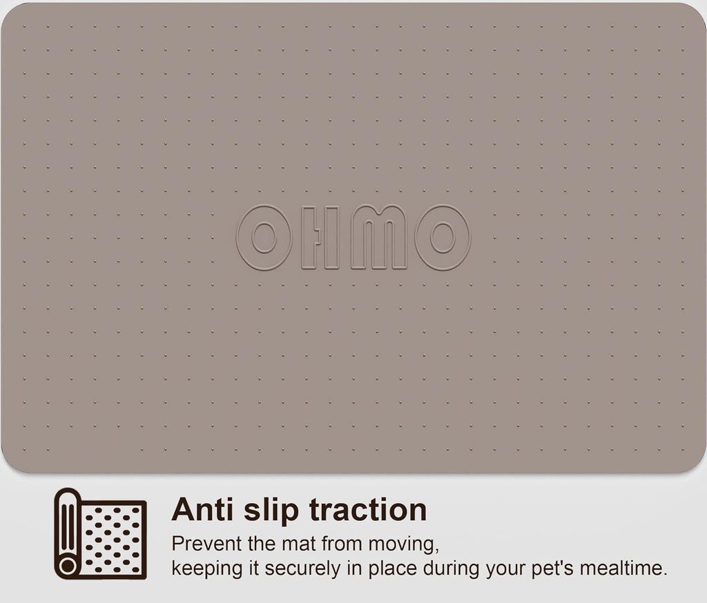 OHMO Dog Food Mat, Silicone Waterproof Cat Food Mat, Non-Skid Spill Proof Pet Feeding Mat for Food and Water, Easy to Clean Dog Placemat(Beige, 18.9" x 11.8")