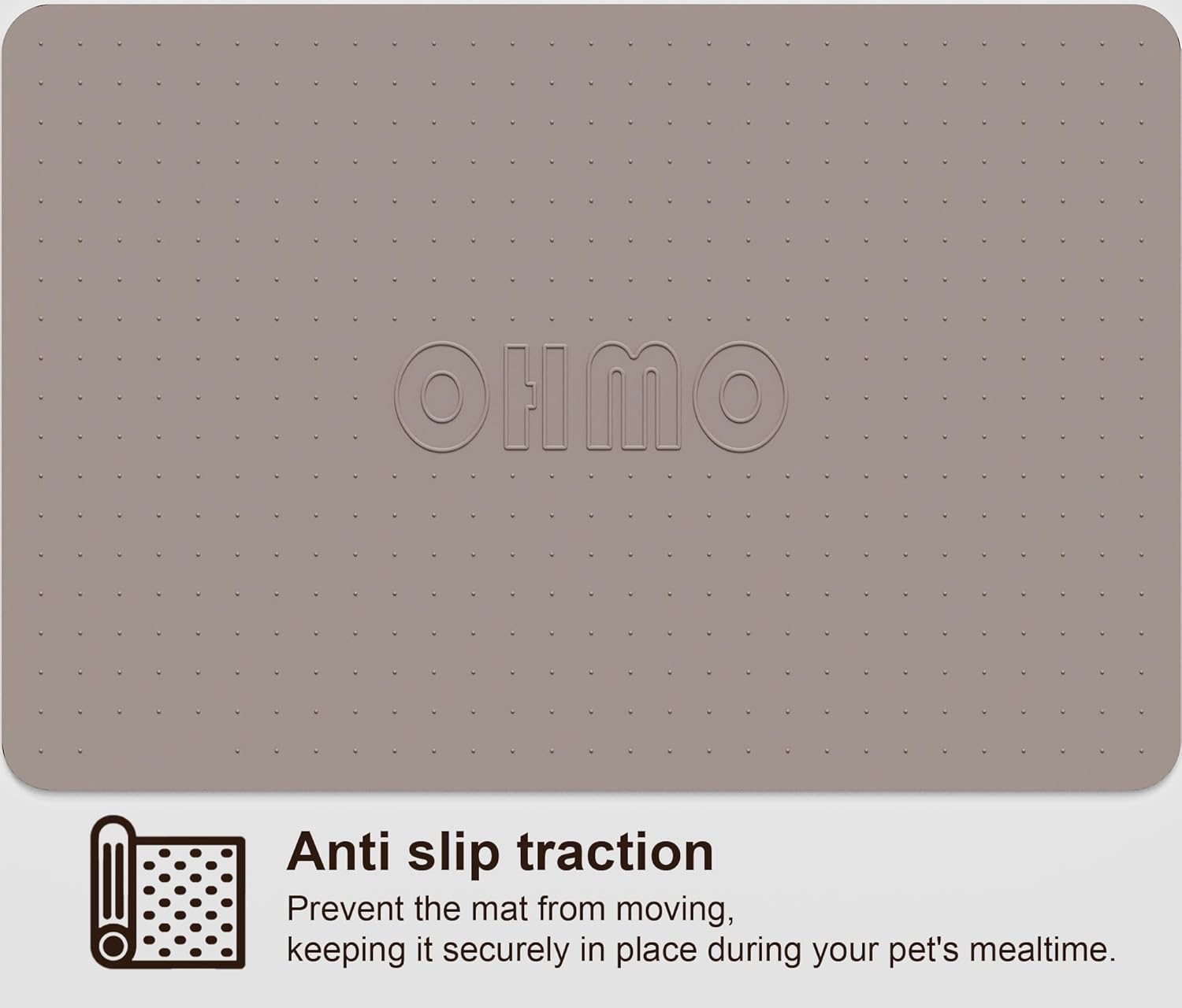 OHMO Dog Food Mat, Silicone Waterproof Cat Food Mat, Non-Skid Spill Proof Pet Feeding Mat for Food and Water, Easy to Clean Dog Placemat(Beige, 18.9" x 11.8")