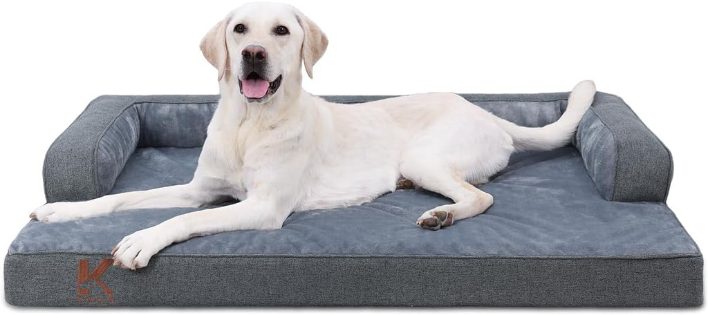 KSIIA Orthopedic Dog Bed for Extra Large Dog，Washable Pet Sofa with U-Shaped Bolster Removable Waterproof Cover Non-Slip Bottom and Egg-Crate Orthopedic Foam Pet Couch Bed, 47 x 32 Inch, Dark Gray