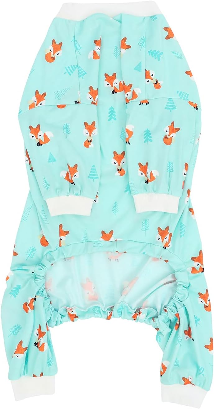 HDE Dog Pajamas One Piece Jammies Jumpsuit Pet Clothes Outfit Stretchy Lightweight Comfy Shirt Pjs for M-3XL Dogs Winter Foxes - L