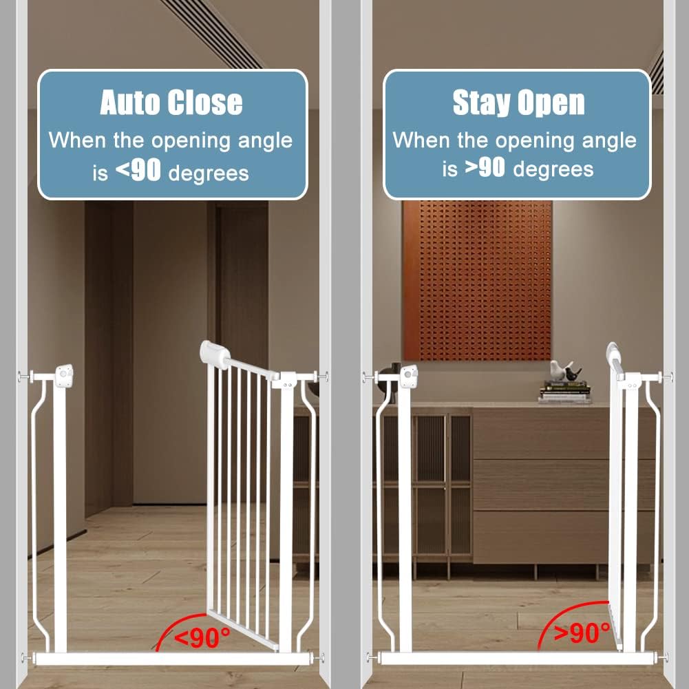 Safety Baby Gates for Doorway Stairs 43.5-48 Inch Extra Wide Child Gate for Kid Pet Dog Gate Indoor Pressure Mounted No Drill Baby Gate White