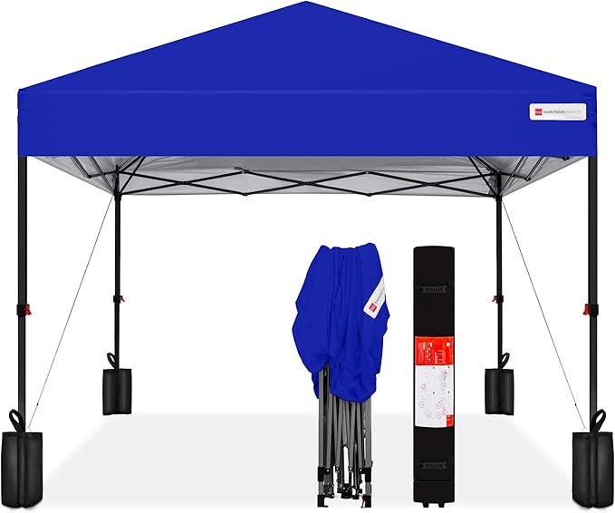 Best Choice Products 10x10ft 1-Person Setup Pop Up Canopy Tent Instant Portable Shelter w/ 1-Button Push, Case, 4 Weight Bags - Resort Blue