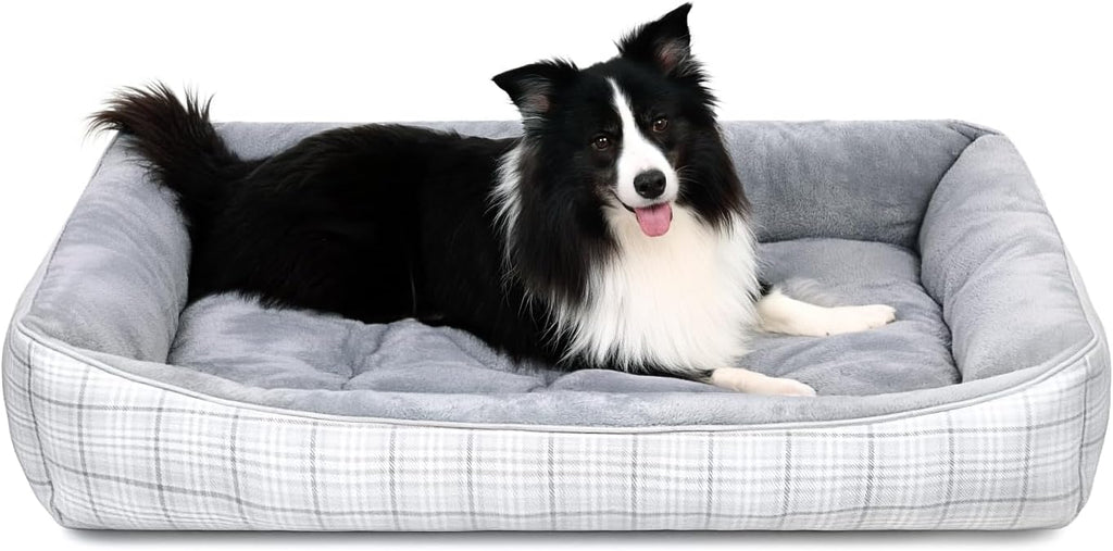 MIHIKK Rectangle Dog Beds for Large Dogs & Cats, Orthopedic Sleeping Pet Bed for Couch with Durable Puppy Cuddler and Anti-Slip Bottom Machine Washable 34 * 24 Inch (Gray)