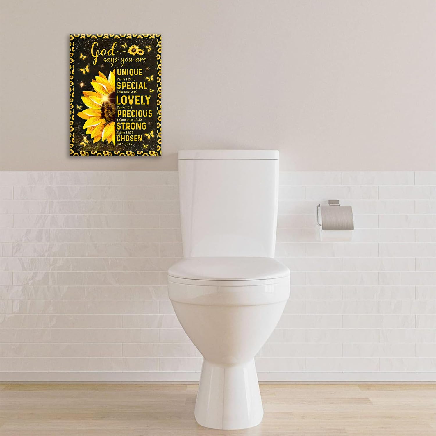 Christian Sunflower Bathroom Pictures Wall Art, Bible Verse Bathroom Wall Decor for Bedroom Office Wall Decorations for Bathroom Living Room Painting Artwork Modern Poster Prints 20"L x 16"W