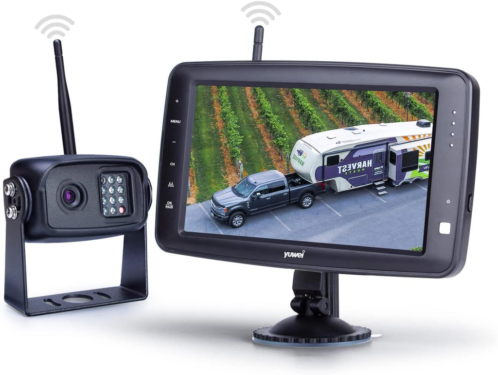 Wireless Backup Camera System with 7 inch Splitscreen, Waterproof Wireless Rear View Camera with Night Vision, Support add 2nd Wireless Reversing Camera for Trailer, RV, Trucks, Horse-Trailer, etc