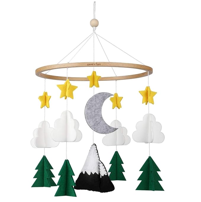 Sorrel + Fern Baby Crib Mobile - Starry Woodland Night, Short Evergreen - Nursery-Mobiles for Unisex Baby
