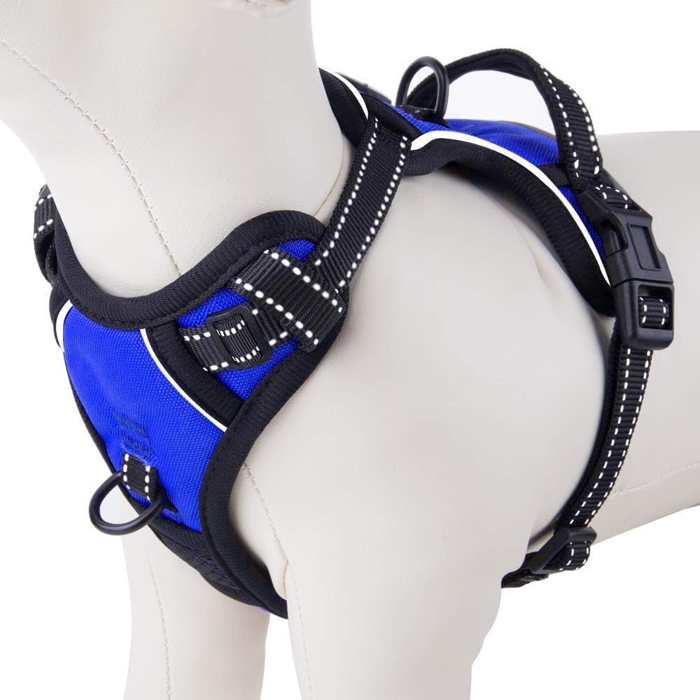 PHOEPET No Pull Dog Harnesses for Small Puppies Reflective Adjustable Front Clip Vest with 2 Metal Leash Attachment Hooks Soft Handle [Over The Head Design](L, Royal Blue)