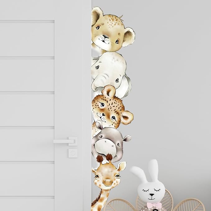 51.18 x 10.94 Inch Watercolor Animal Wall Decals Tiger Elephant Zebra Giraffe Wall Stickers Removable Peel and Stick Stickers Decor for Baby Nursery Playroom Bedroom Classroom Kindergarten Wall Decor