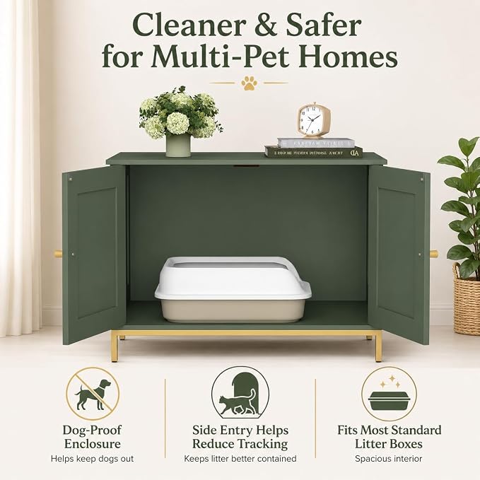 Homhedy Cat Litter Box Enclosure, Cat Washroom Furniture - Image 3