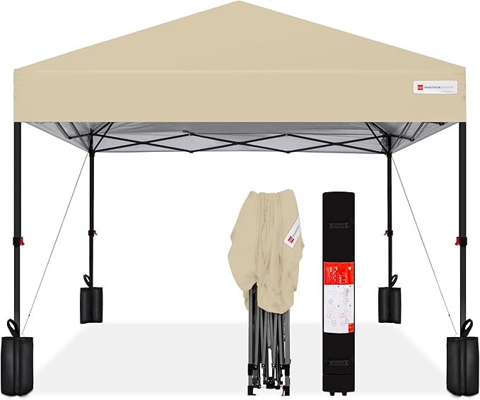 Best Choice Products 12x12ft 1-Person Setup Pop Up Canopy Tent Instant Portable Shelter w/ 1-Button Push, Case, 4 Weight Bags - Sand