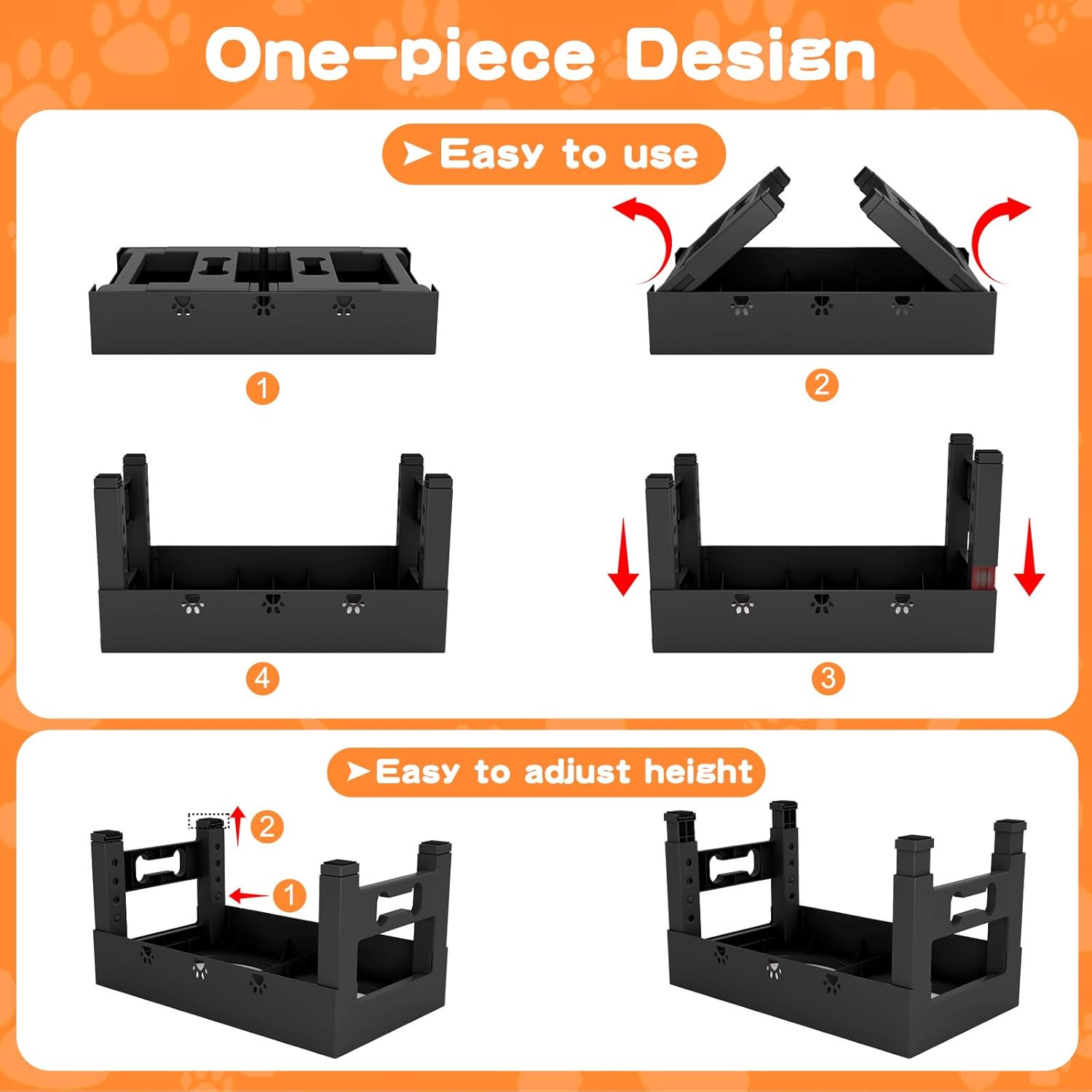 Elevated Dog Bowls with Mat, Raised Dog Food Bowl Stand with 2 Stainless Steel Bowls, 5 Height Adjustable (3.1", 9", 10", 11", 12") Non-Slip Feeder Set for Medium and Large Dogs – Black