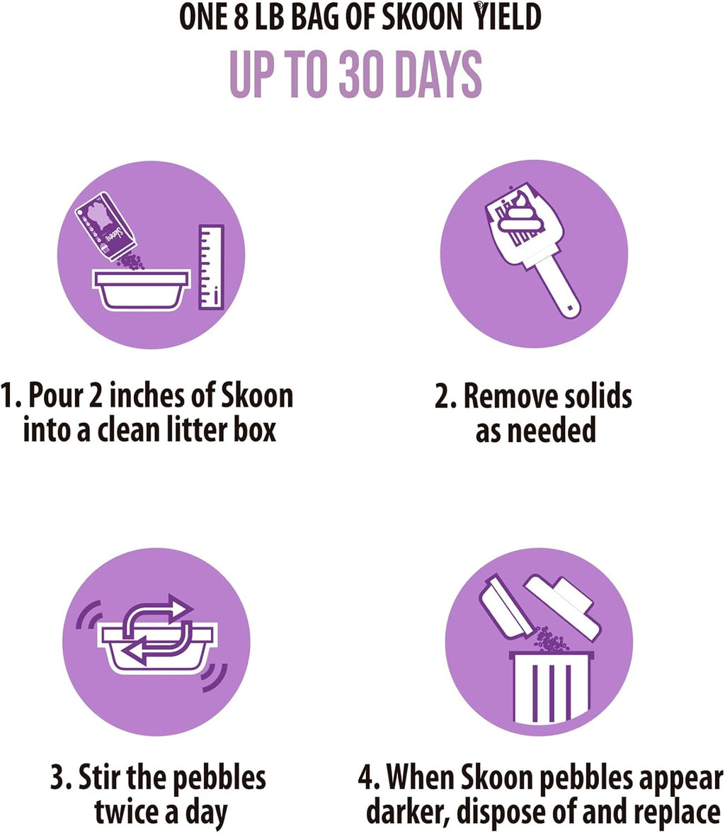 Skoon All Natural Cat Litter (2 Bags) - Lavender - Lightweight, Low Tracking, Non-Clumping Diatom Pebbles Absorb, Lock, and Seal Waste for Best Odor Control