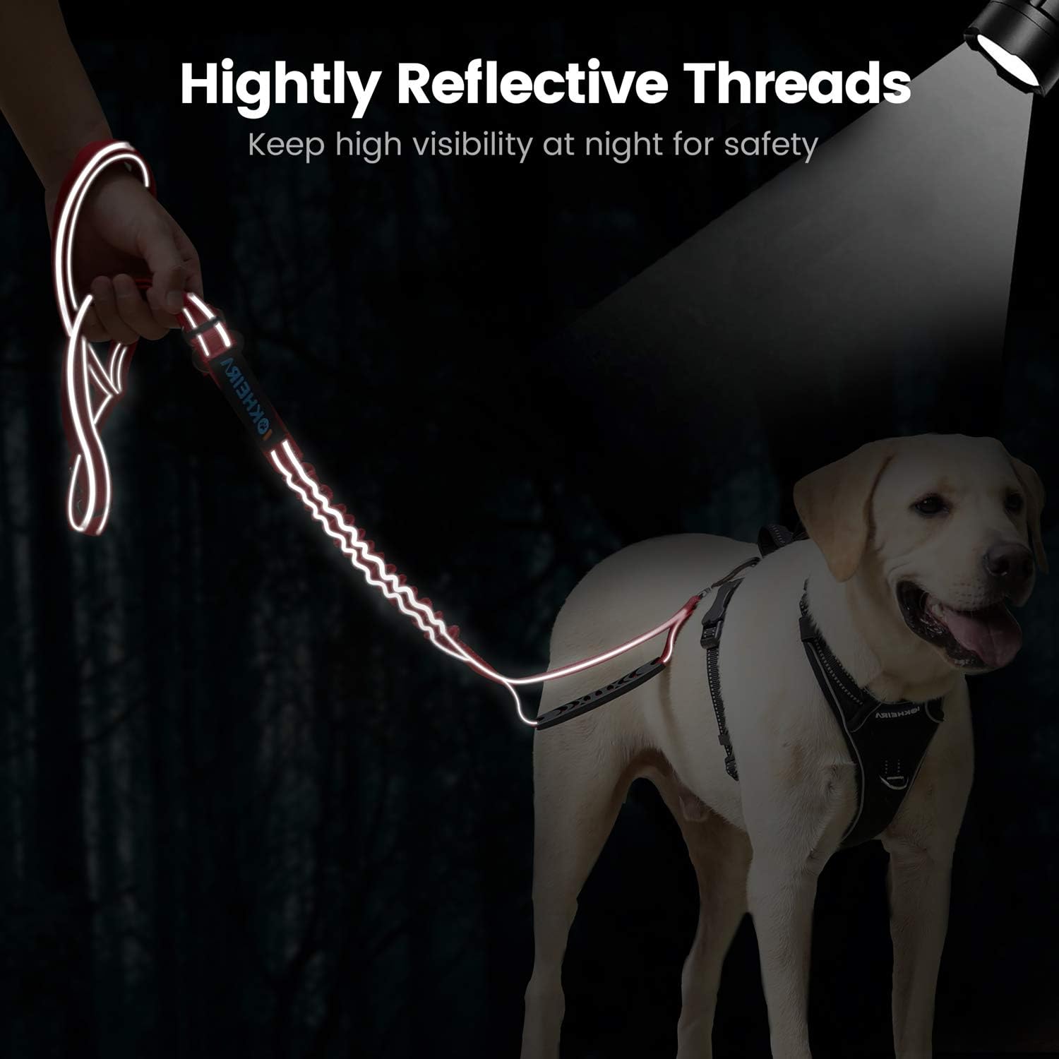 IOKHEIRA 6Ft /4Ft Dog Leash Rope for Large Dogs, Heavy Duty with Comfortable Padded Handle and Highly Reflective Threads,4-in-1 Multifunctional Dog Leashes with Car Seat Belt for Training (Black)