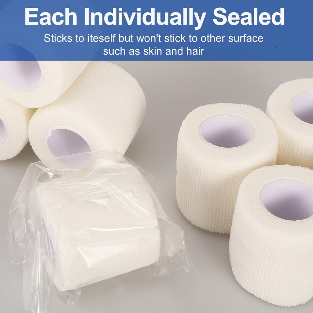 24 Pack White Self Adhesive Bandage, 2” x 5 Yards Medical Wrap, Cohesive Bandage Wrap, White Tape Baseball, Self Stick Bandage Tpae, First Aid Gauze for Ankle, Leg, Arm