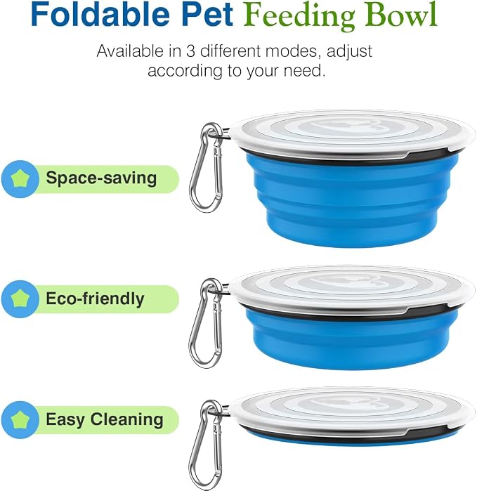 Pawaboo Silicone Collapsible Dog Bowls 2 Pack, 5.1 x 3.5 x 2.1 in, Lid Included - Image 6