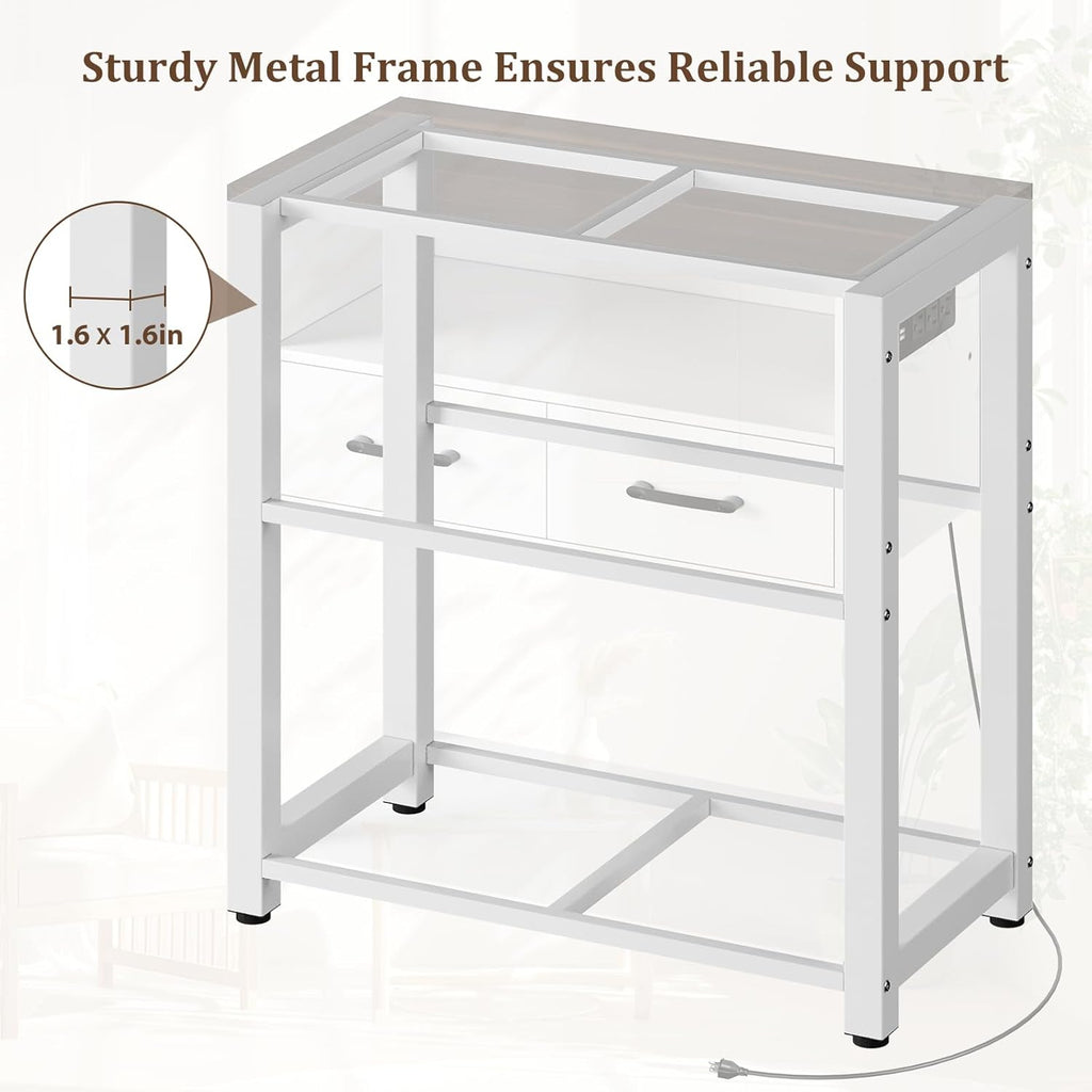 20-29 Gallon Aquarium Stand with Stable Metal Frame & Power Outlet, Heavy-Duty Fish Tank Stand with Waterproof Mat, 550LBS Capacity Storage Cabinet, White+Brown