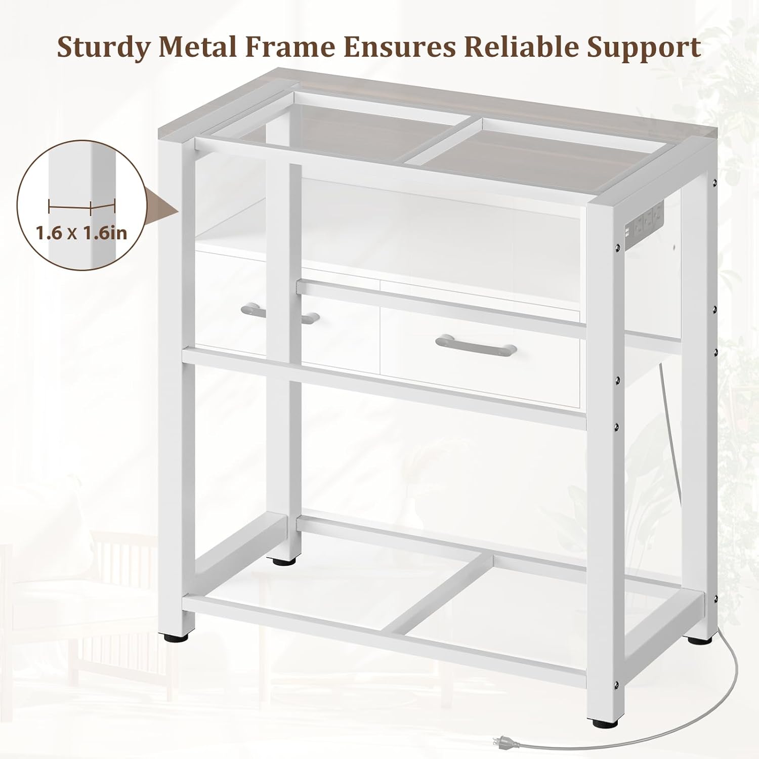 20-29 Gallon Aquarium Stand with Stable Metal Frame & Power Outlet, Heavy-Duty Fish Tank Stand with Waterproof Mat, 550LBS Capacity Storage Cabinet, White+Brown