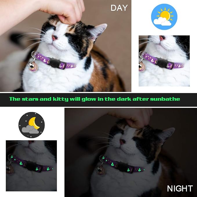 4PCS Cat Collar with Bells, Breakaway Cat Collars, Moons Stars Cute Kitty - Image 4