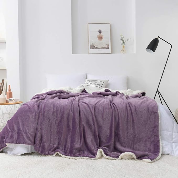 NANPIPER Flannel Blanket Reversible Sherpa Throw Blanket Super Soft Fuzzy Plush Microfiber (50"x60" Cassis Purple)