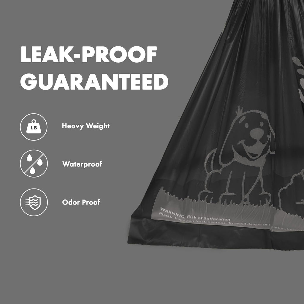 GORILLA SUPPLY Dog Poop Waste Bags with Dispenser and Leash Tie, 9" x 13", Black, 1000 Count