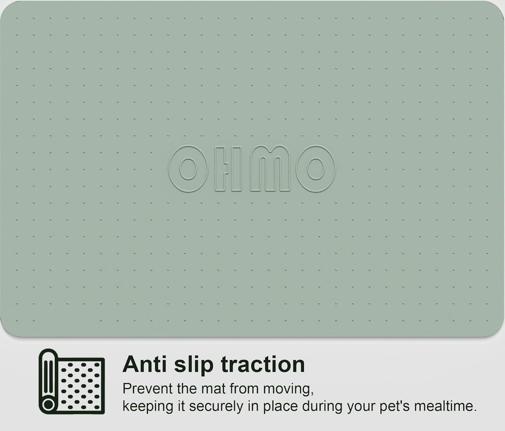 OHMO Dog Food Mat, Silicone Waterproof Cat Food Mat, Non-Skid Spill Proof Pet Feeding Mat for Food and Water, Easy to Clean Dog Placemat(Sage Green, 23.6" x 15.8")
