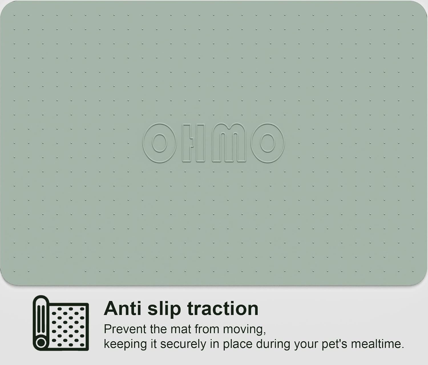 OHMO Dog Food Mat, Silicone Waterproof Cat Food Mat, Non-Skid Spill Proof Pet Feeding Mat for Food and Water, Easy to Clean Dog Placemat(Sage Green, 18.9" x 11.8")