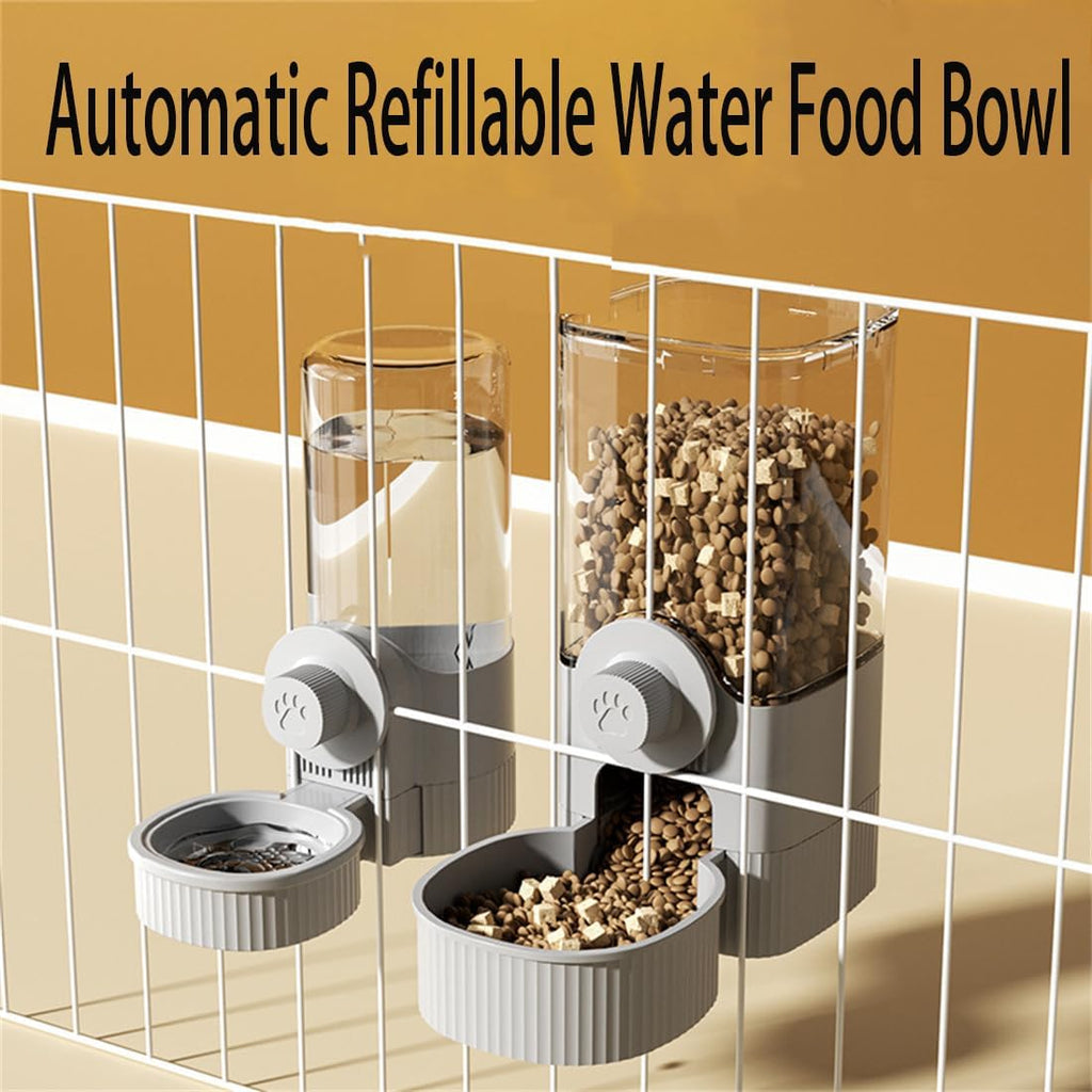 Hanging Automatic Bunny Food Water Dispenser, Gravity Rabbit Cage Feeder and Water Dispenser Ferret Cages Accessories, Cage Cat Food Bowl, for Chinchilla Guinea Pig Hedgehog (Grey)