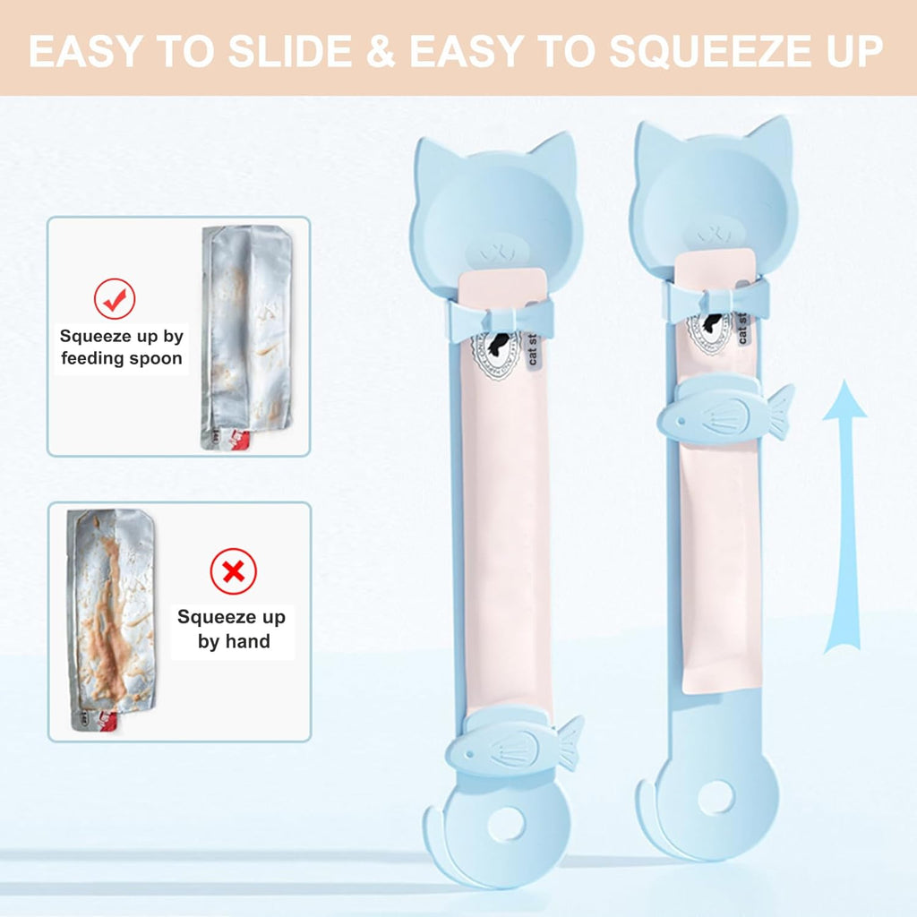PETPAWLOVELY-3PCS Cat Treat Spoon Squeeze,Cat Strip Feeder spoon,Multi-Function Cat Treat Dispenser,Easy Feeding Cat Spoon for Licky Treats,Cat Food Spoon for Wet Food(3 Color)