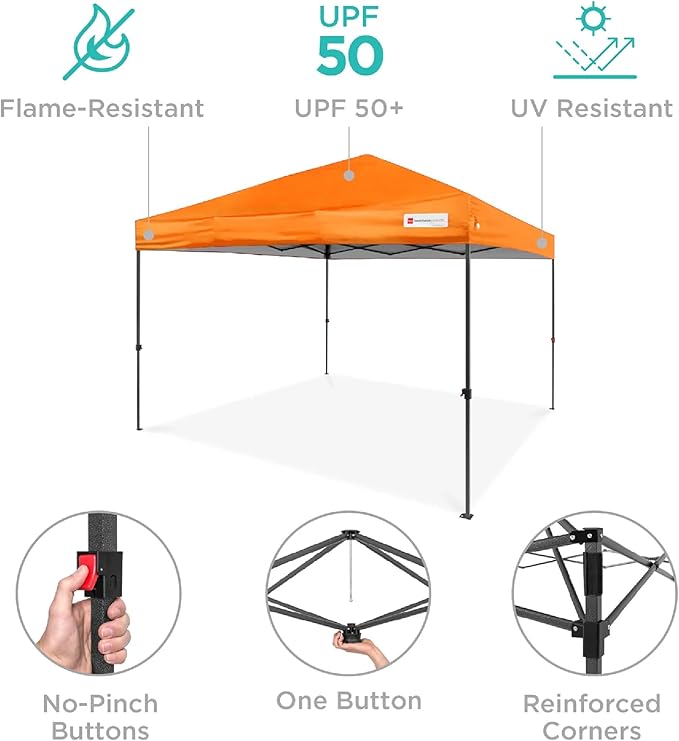 Best Choice Products 12x12ft 1-Person Setup Pop Up Canopy Tent Instant Portable Shelter w/ 1-Button Push, Case, 4 Weight Bags - Orange