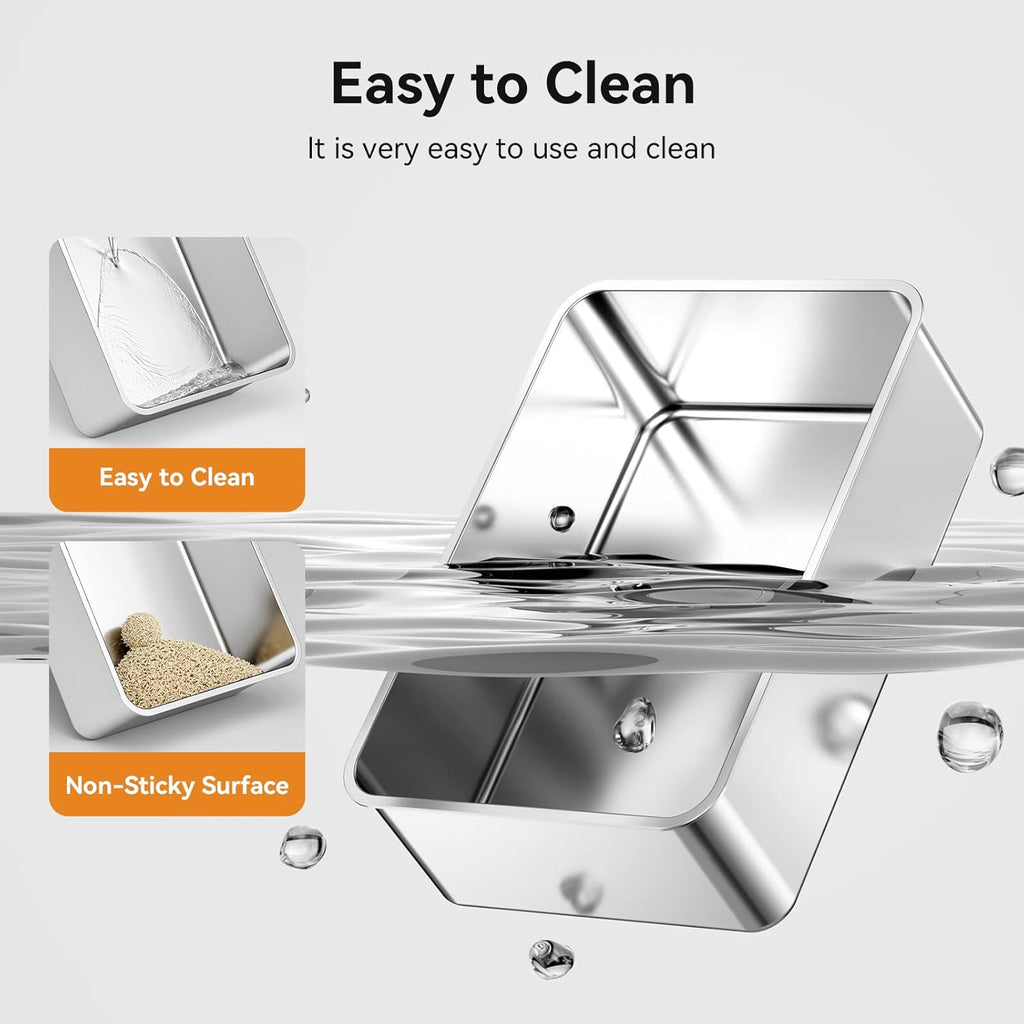 2 Pack Cat Pan Giant 28" Extra Large Stainless Steel Cat Litter Pan Metal Cat Litterbox for Big Cats and Multiple Cats, Anti-Leakage, Easy Cleaning