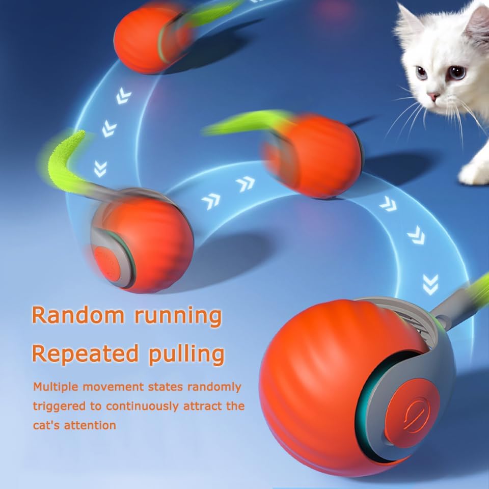 2Packs Speedy 2.0 Tail Cat Toys for Bored Indoor Adult Cats,2025 New Generation Interactive Cat Toys for Indoor Cats,Automatic Moving Ball with Tail,Blue and Orange