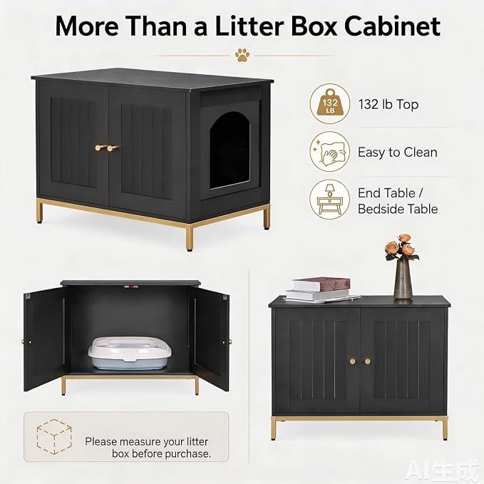 Homhedy Cat Litter Box Enclosure, Cat Washroom Furniture - Image 9
