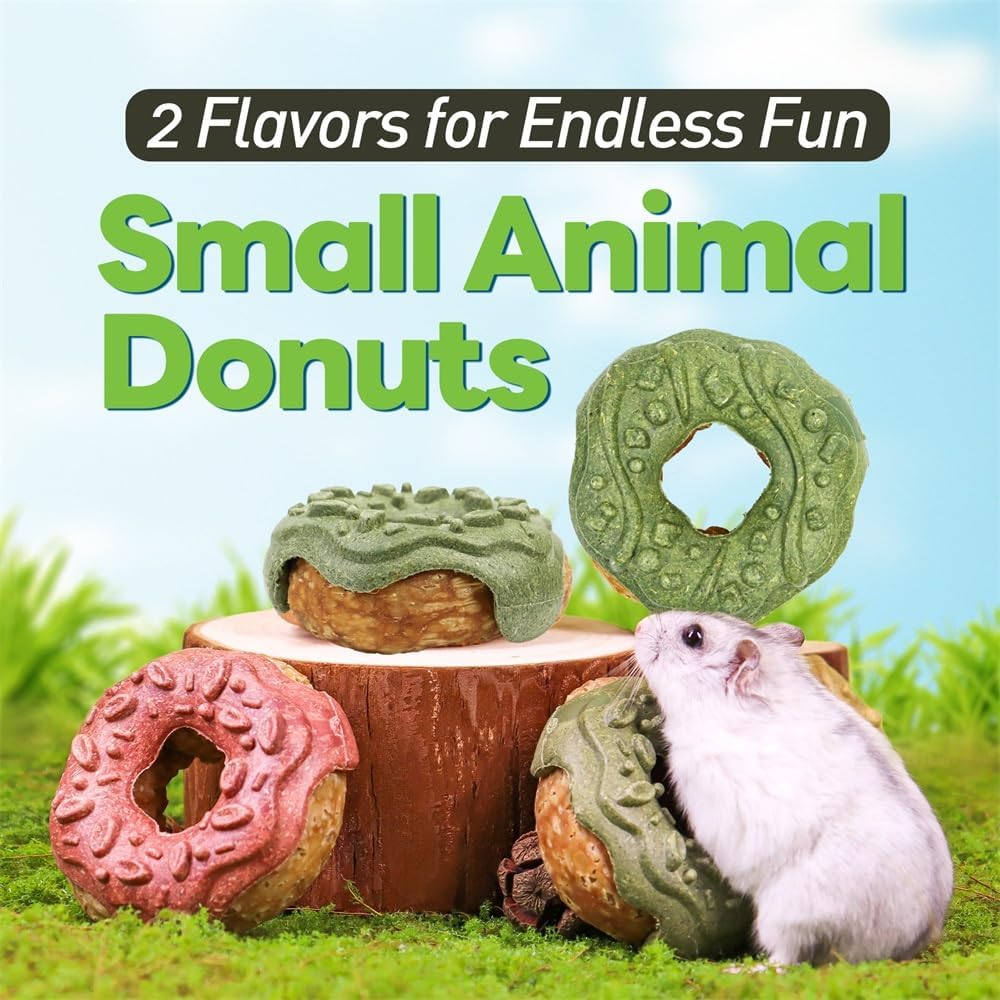 TEEWY 3PCS Guinea Pig Toys, Prevent Teeth Overgrowth, Natural Vegetables and Timothy Grass, Hamster Chew Toys, Guinea Pig Chew Toys, Chinchilla Toys, Donut-Shaped
