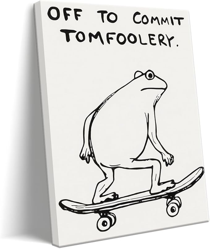Dytial Funny Frog Wall Art，Funky Skateboard Frog Prints for Wall Decor，Cool Posters，Unique Paintings for Kids Room，Minimalist Funny Animal Artwork - Teen Boy Walls 12x16 Inch