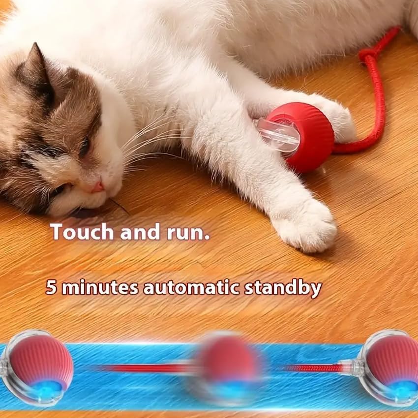 Cat Toy Ball with Tail Rope, Smart Rolling Ball, LED Light, Electric Self-Rolling Small Pet Toy, Interactive Jumping, Automatic Teaser, Small Dog and Pet Excercise, Fun Activity (Green)