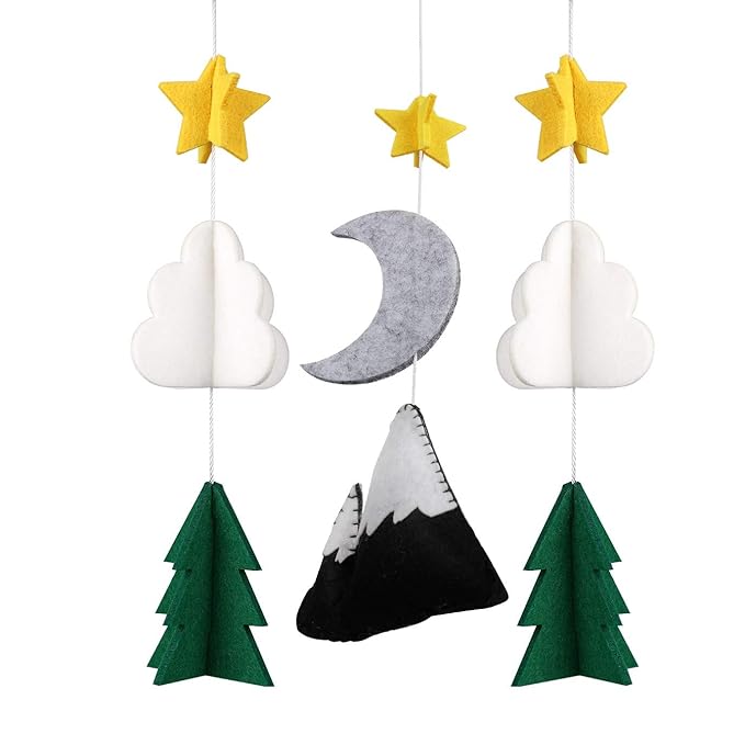 Sorrel + Fern Baby Crib Mobile - Starry Woodland Night, Short Evergreen - Nursery-Mobiles for Unisex Baby