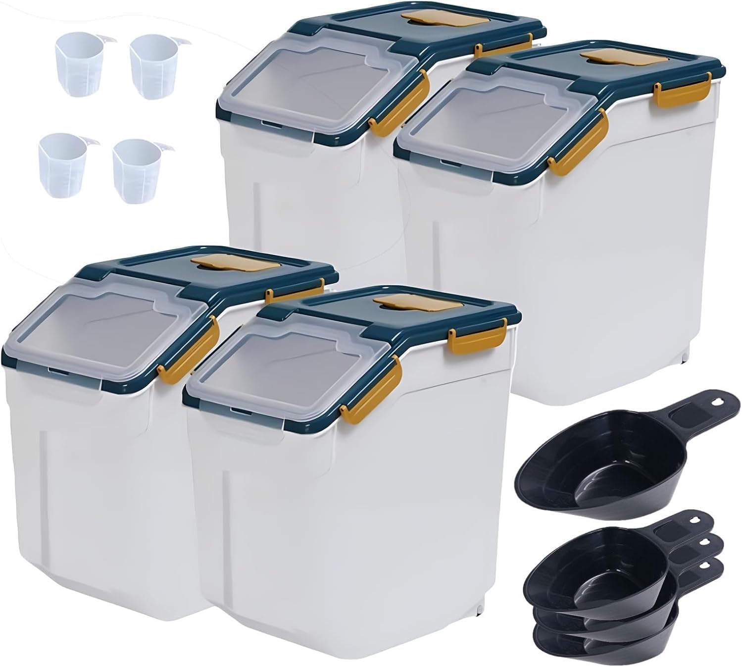 AnRui Large Flour Storage Containers 25Lbs Airtight Rice Storage Container BPA Free Kitchen Pantry Food Storage Bin Sugar Snack Cereal Grain Organizer Box with Wheel, Scoop, 4Pack, Blue