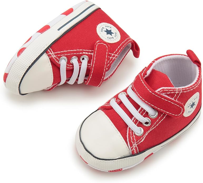 Meckior Baby Girls Boys Canvas Sneakers Soft Sole High-Top Ankle Infant First Walkers Crib Shoes