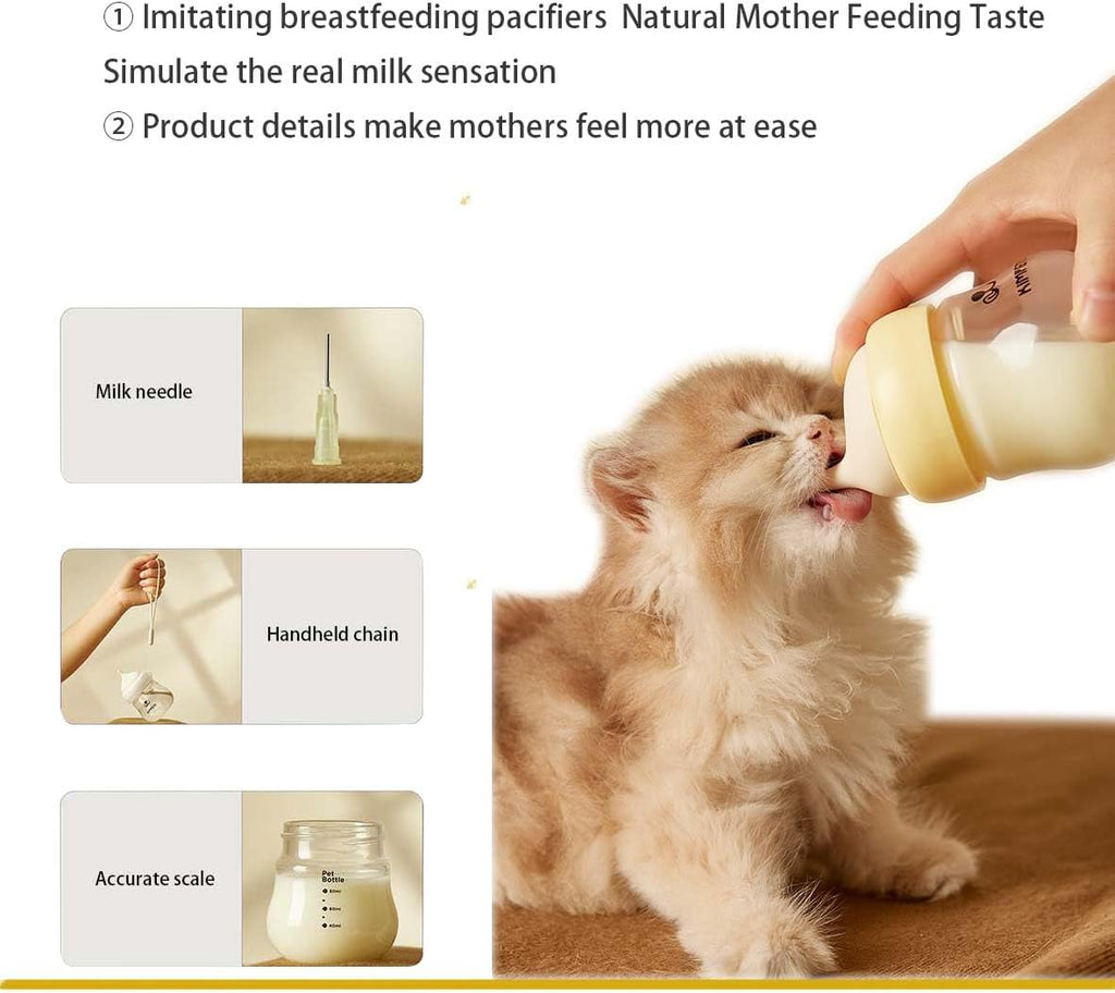 Silicone Kitten Nursing Bottle - Feeding Bottle with Nipples for Newborn Kittens, Puppies, & Small Animals, Milk Feeding Supplies for Baby Pets, Yellow & Green Feeder