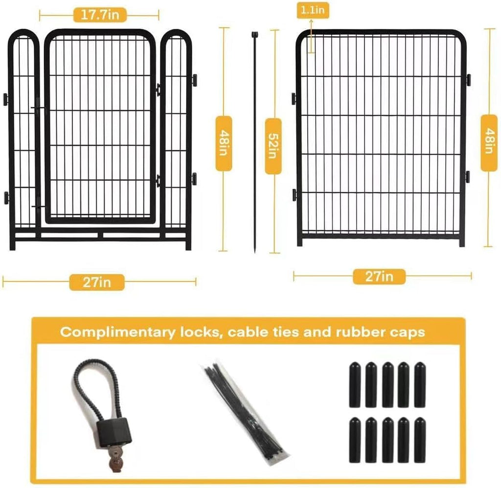 Dog Playpen 48inch 12 Panels, Puppy Playpen Indoors, Dog Fence Outdoor for Yard, Wide Door Low Threshold Garden Fence for Medium/Large Pets. Black Dog Pens Total 26.6 Ft(L)