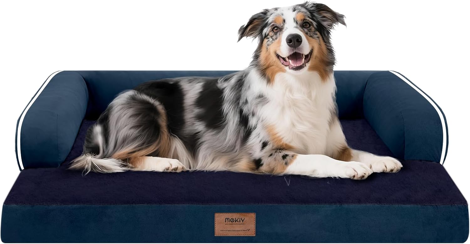 Extra Large Dog Bed-Orthopedic Waterproof XL Dog Bed for XLarge Extra Big Dogs - Foam Couch Sofa Washable with Removable Cover-Navy Blue