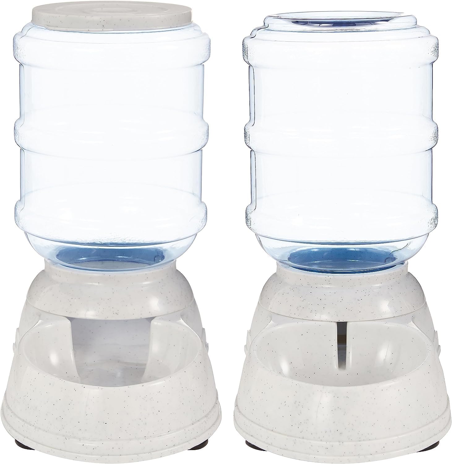 Amazon Basics Automatic Dog Cat Water Dispenser Gravity Feeder Set, Pack of 2, Small, 6-Pound Food Capacity, 1-Gallon, Gray