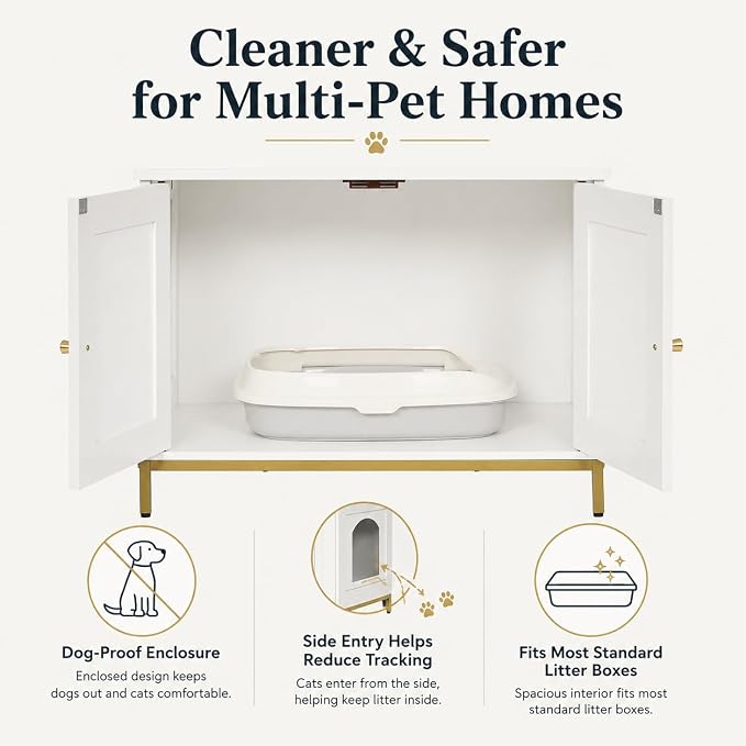 Homhedy Cat Litter Box Enclosure, Cat Washroom Furniture - Image 3