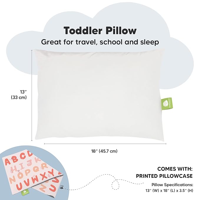 Toddler Pillow with Pillowcase - 13x18 My Little Dreamy Kids Travel Bed Pillows for Sleeping, Organic Cotton Small Pillowcase, Soft & Breathable, Machine Washable,Toddlers 2-5 years old(KeaABC Sakura)