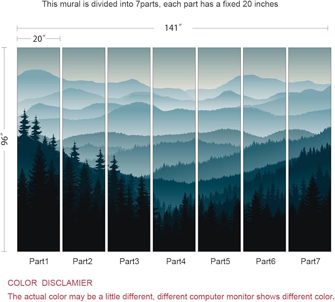Nature Wallpaper Blue Mountain Foggy Forest Wall Mural for Bedroom Living Room (Not Peel n' Stick)